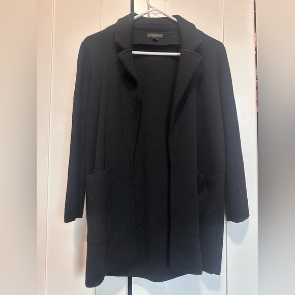 J. Crew Black Collared‎ Open Front Merino Wool Cardigan Sweater Blazer size XS - Picture 6 of 12